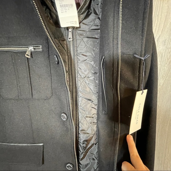 Cole Haan Melon Four-Pocket Faux Leather Trim Detail Button Front Car Coat S - Picture 2 of 7